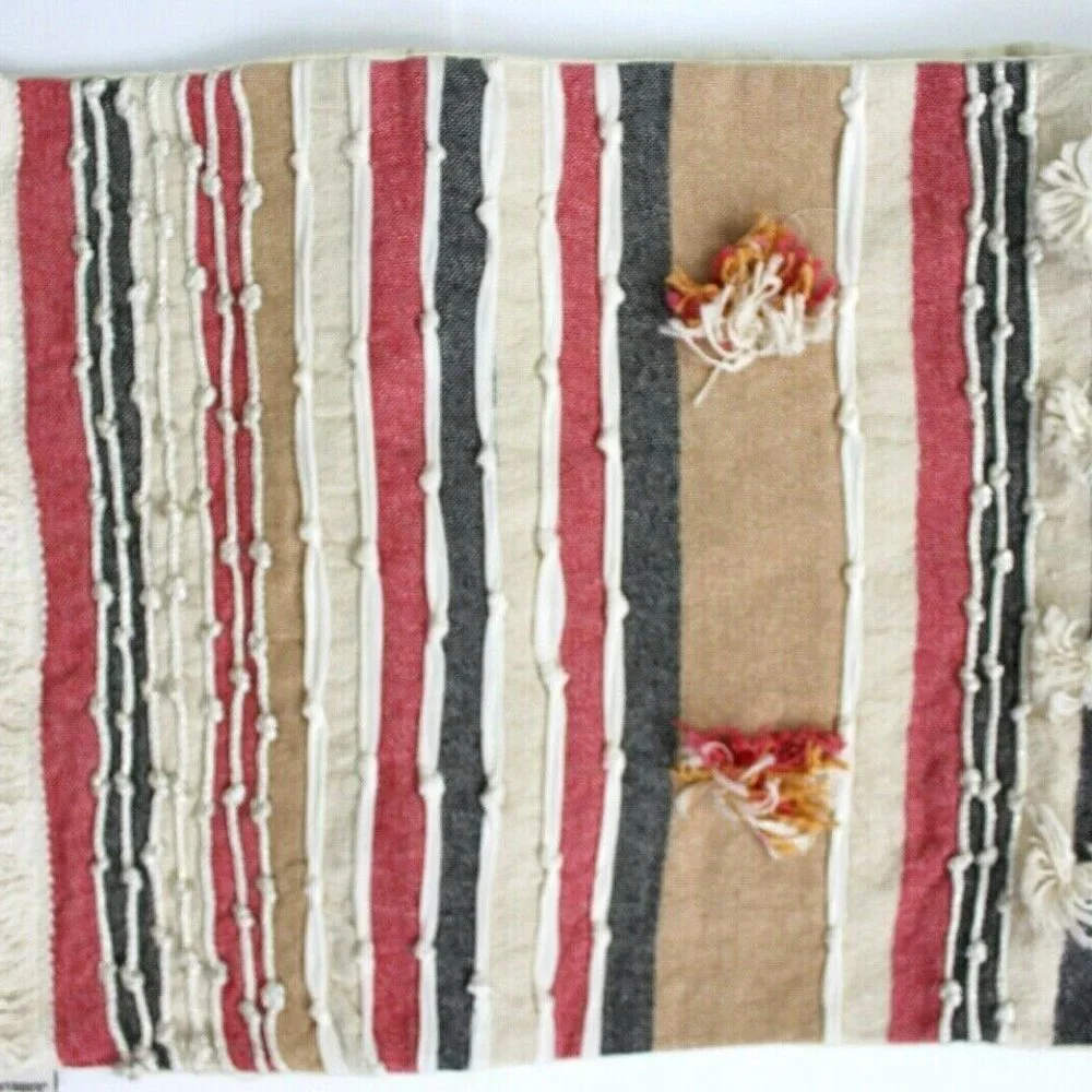 Pier 1 Imports Textured Woven Striped Tassels Table Runner
